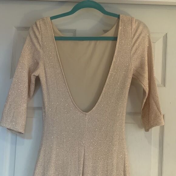 JS Collections Gown Metallic Gold Sparkles Ivory Size 8 Prom Black Tie Vintage - Picture 6 of 16